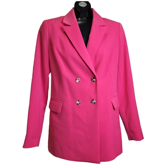 Nine West 80's hot pink fuchsia oversized Barbie Blazer jacket shoulder pads 4 - Picture 12 of 17